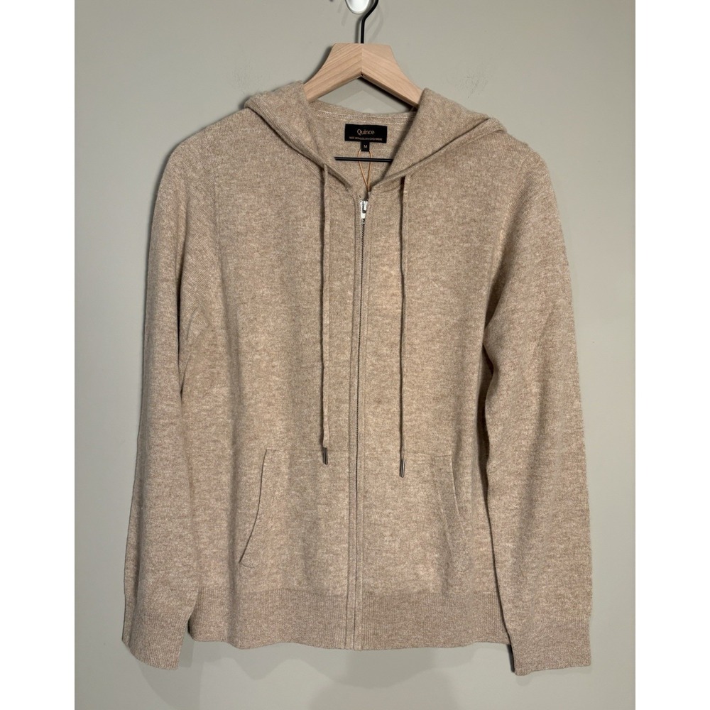 NWT Quince Womens Mongolian Cashmere Full-Zip Luxury Hoodie Sweater Oatmeal Sz M
